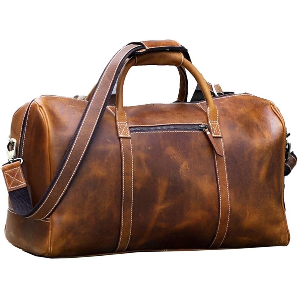 🆕 Women Brown Leather Duffel Bags Full Grain Travel Overnight Weekend Sports